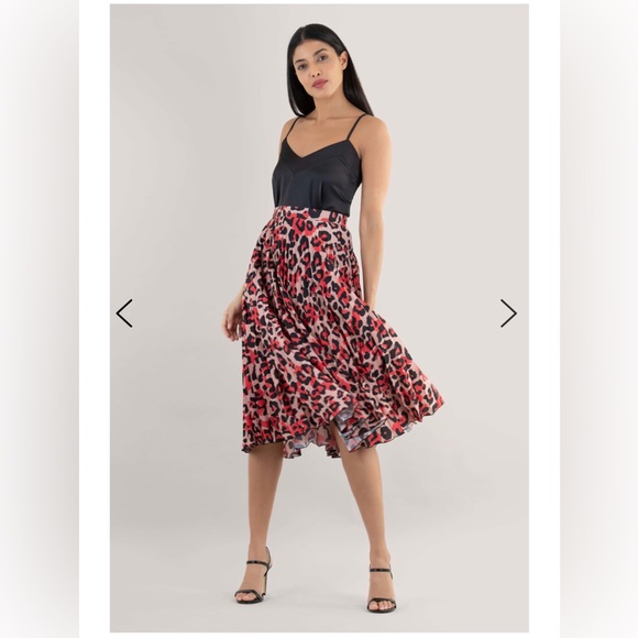 Closet London Red leopard cheetah pleated skirt us8 - Picture 3 of 12
